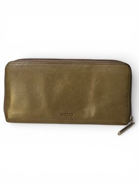 HOBO International Olive Green Full Grain Leather Zip Around Continental Wallet